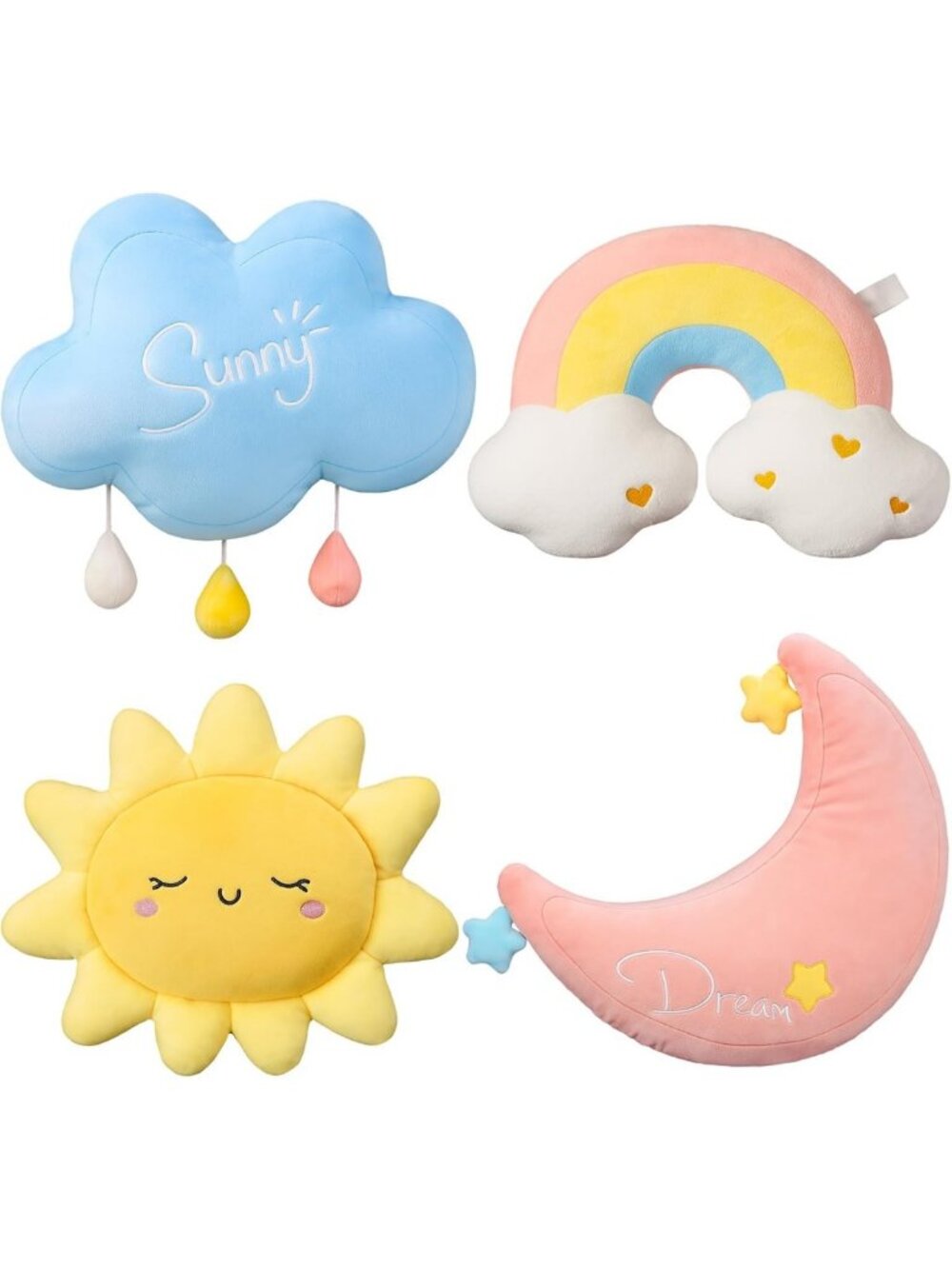 4 Pcs Cloud Rainbow Moon Sun Plush Pillows - Cute Decorative Cushions for Home